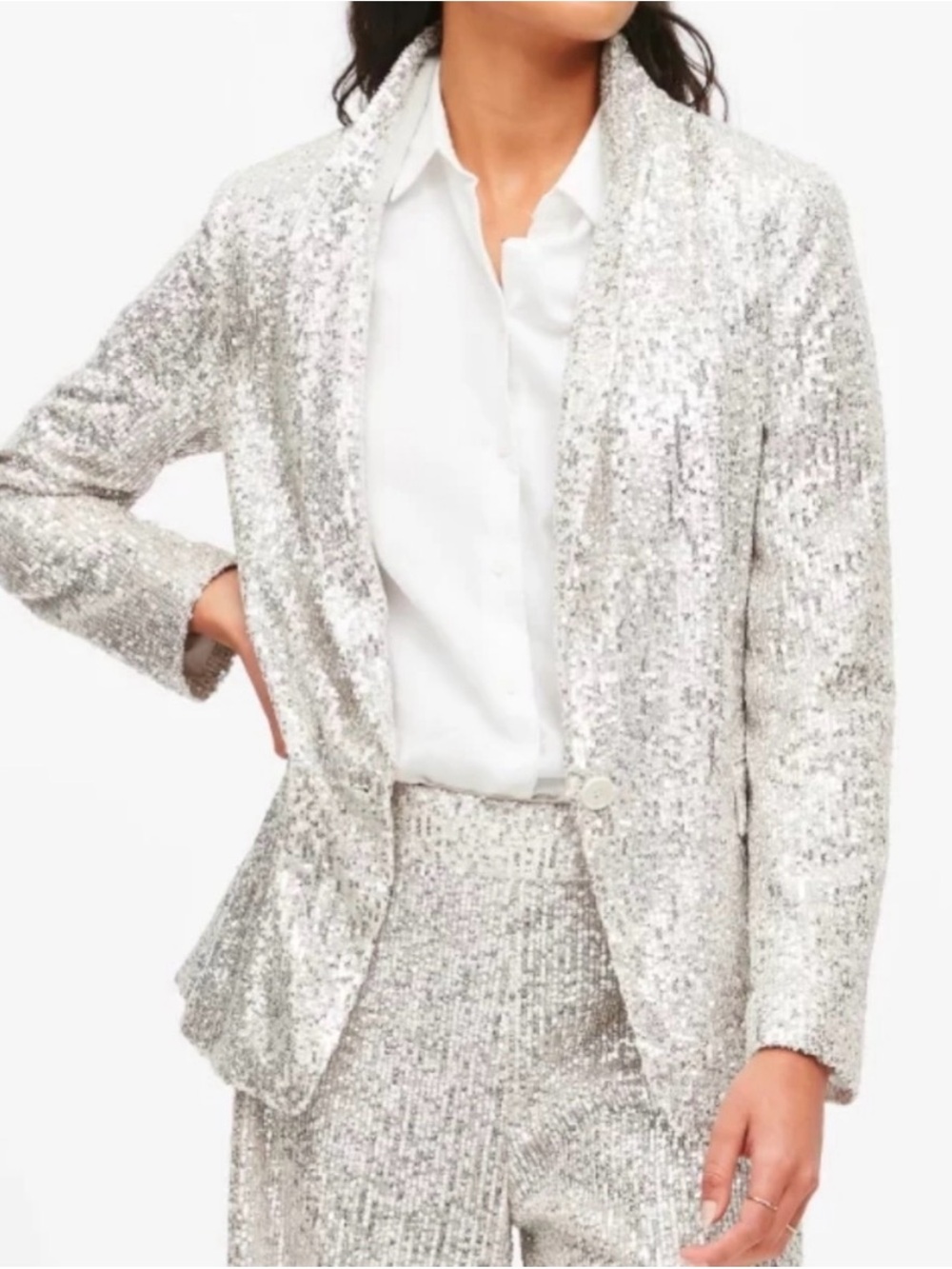Banana Republic Soft Sequin Blazer Champagne Silver Size 4 NWT $169